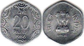 монета Индия 20 пайсов 1986