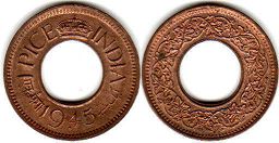 монета Британская Индия 1 пайс 1945