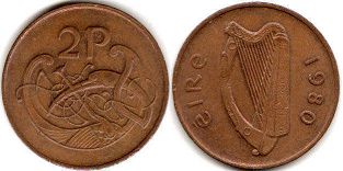 монета Ирландия 2 пенса 1980