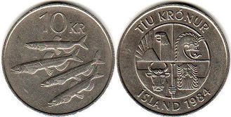 монета Исландия 10 крон 1984