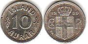 монета Исландия 10 аурар 1939