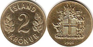 монета Исландия 2 кроны 1946