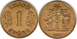 монета Исландия 1 крона 1965