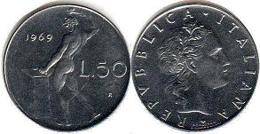 монета Италия 50 лир 1969