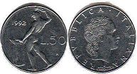 монета Италия 50 лир 1992