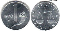 монета Италия 1 лира 1970