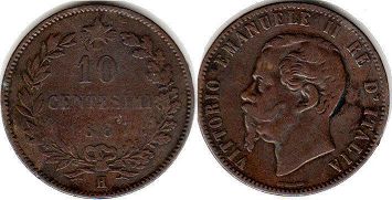 монета Италия 10 чентизими 1867