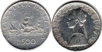 монета Италия 500 лир 1966