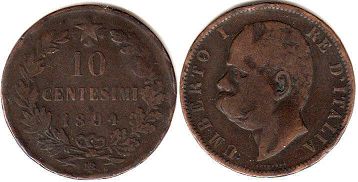 монета Италия 10 чентизими 1894