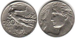 монета Италия 20 чентизими 1921