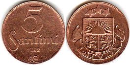 монета Латвия 5 сантимов 1922