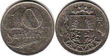 монета Латвия 10 сантимов 1922