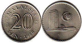 монета Малайзия 20 сен 1980