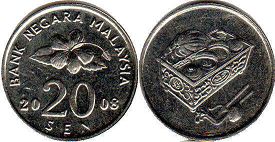 монета Малайзия 20 сен 2008