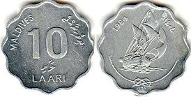монета Мальдивы 10 лаари 1984