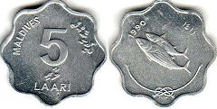 монета Мальдивы 5 лаари 1990