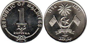 монета Мальдивы 1 руфия 1996