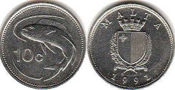 монета Мальта 10 центов 1991