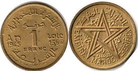 монета Марокко 1 франк 1945