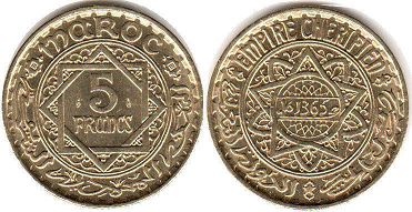 монета Марокко 5 франков 1946