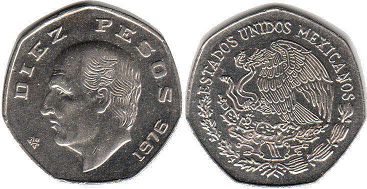 монета Мексика 10 песо 1976