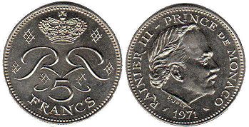 монета Монако 5 франков 1971