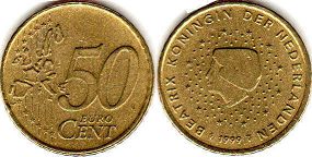 монета Нидерланды 50 евро центов 1999