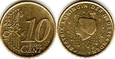 монета Нидерланды 10 евро центов 2001