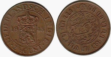 монета Голландская Ост-Индия 2 1/2 цента 1945