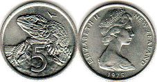 монета Новая Зеландия 5 центов 1975