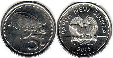 монета Папуа Новая Гвинея 5 тойя 2005