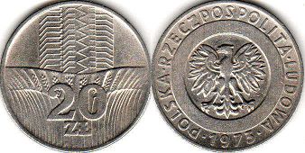 монета Польша 20 злотых 1975