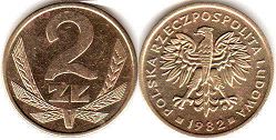 монета Польша 2 злотых 1982