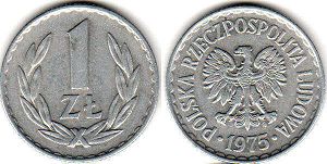 монета Польша 1 злотый 1975