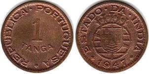 монета Португальская Индия 1 таньга 1947