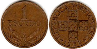 монета Португалия 1 эскудо 1969