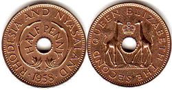 монета Родезия и Ньясаленд 1/2 пенни 1958