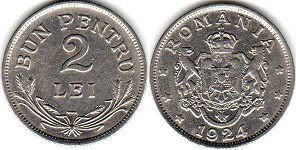 монета Румыния 2 леи 1924