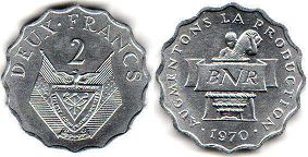 монета Руанда 2 франка 1970