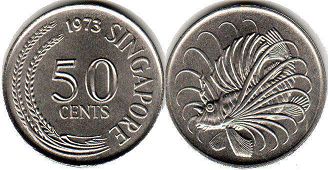 монета Сингапур 50 центов 1973