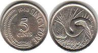 монета Сингапур 5 центов 1968