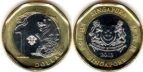 монета Сингапур 1 доллар 2013