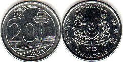 монета Сингапур 20 центов 2013