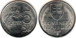 монета Словакия 5 крон 2007