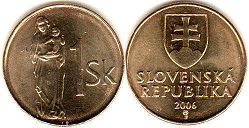 монета Словакия 1 крона 2006