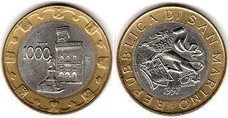 монета Сан-Марино 1000 лир 1997