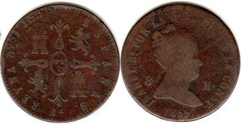 монета Испания 8 мараведи 1855