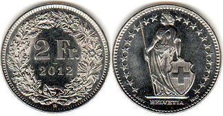 монета Швейцария 2 франка 2012