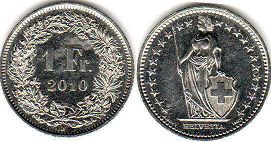 монета Швейцария 1 франк 2010