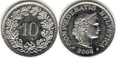 монета Швейцария 10 раппенов 2008